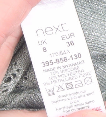 Next Womens Green V-Neck Open Knit Jumper Size 8