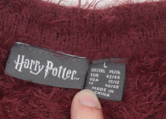 Harry Potter Women’s Red Hogwarts Logo Pullover Jumper L