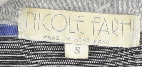 Nicole Farhi Women Blue Striped V-Neck Button Cardigan Size S