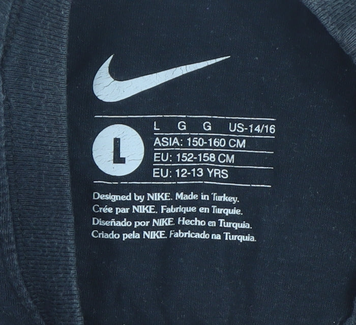 Nike Teens Black Red Drip Logo Graphic Short Sleeve Crew Neck T-Shirt L