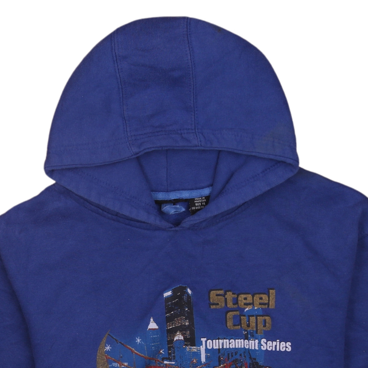 Adidas Boys Blue Pullover Hoodie YL Steel Cup Graphic Sweatshirt