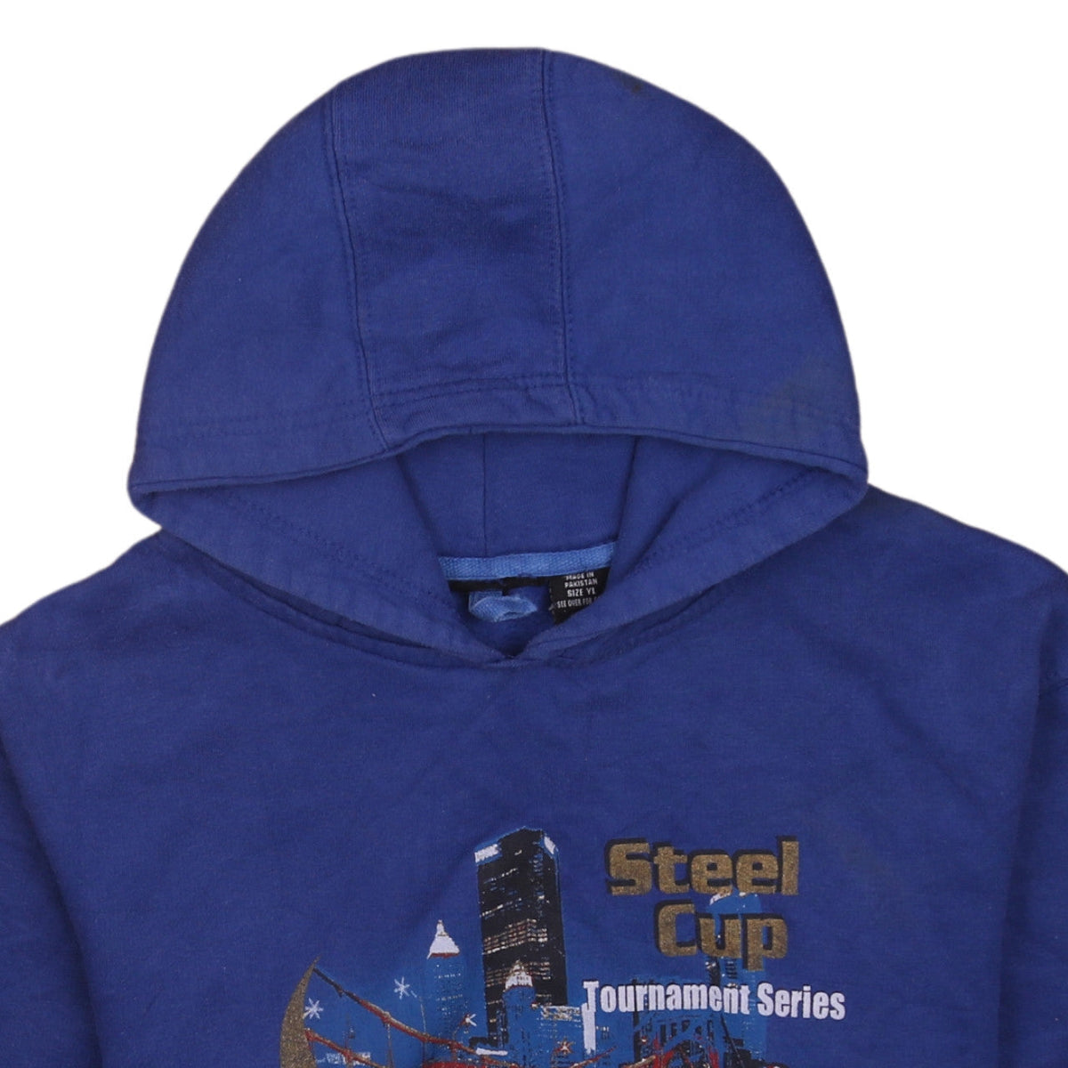 Adidas Boys Blue Pullover Hoodie YL Steel Cup Graphic Sweatshirt
