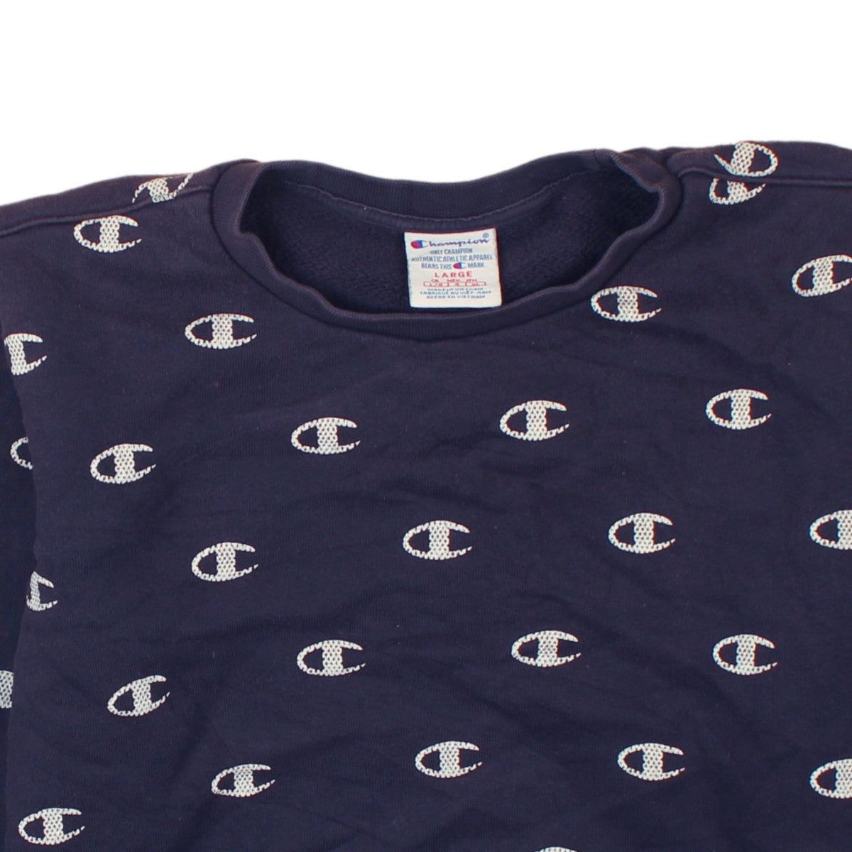 Champion Womens Navy Blue Crew Neck Logo Sweatshirt Size L