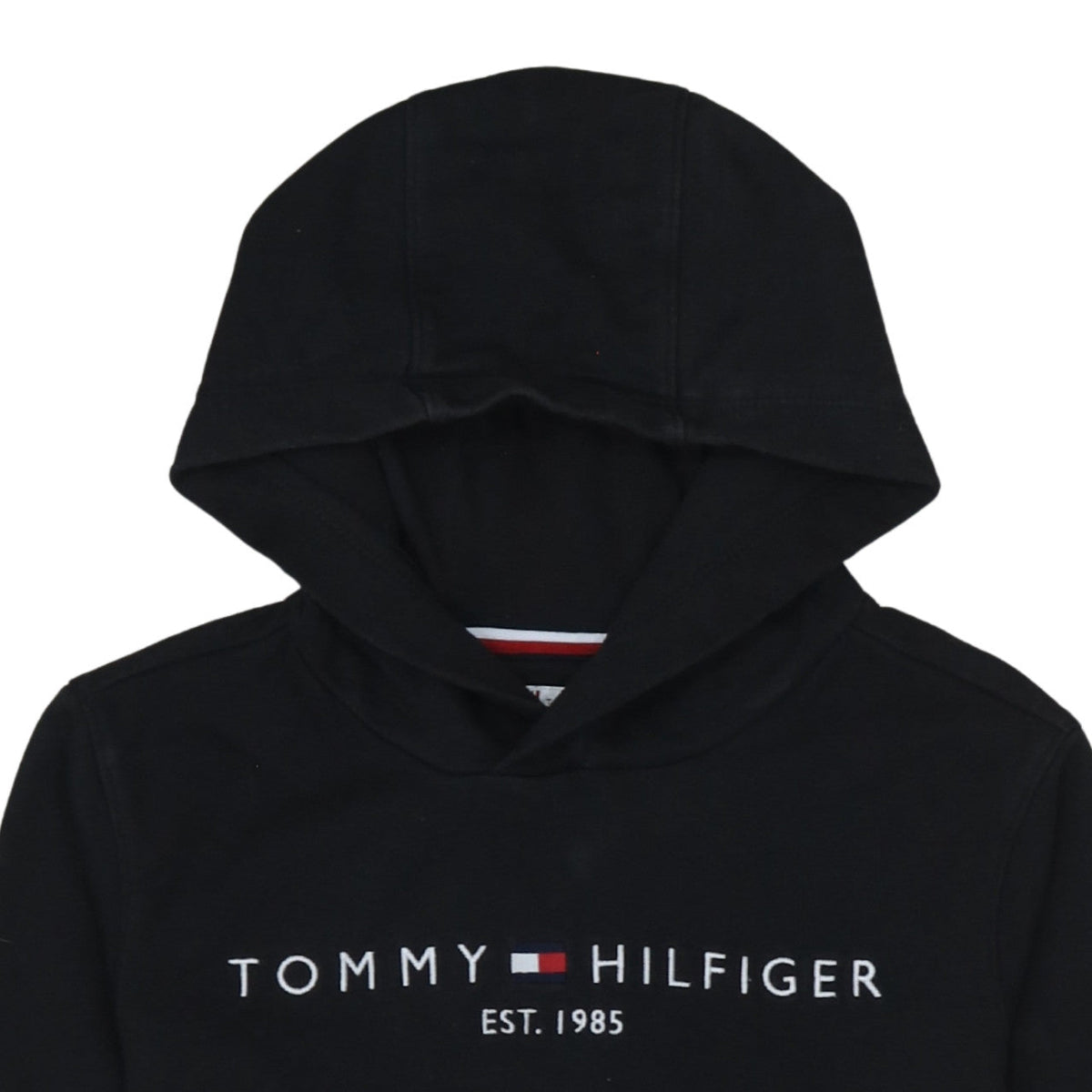 Tommy Hilfiger Boys Black Pullover Hoodie Size 164 Logo Fleece