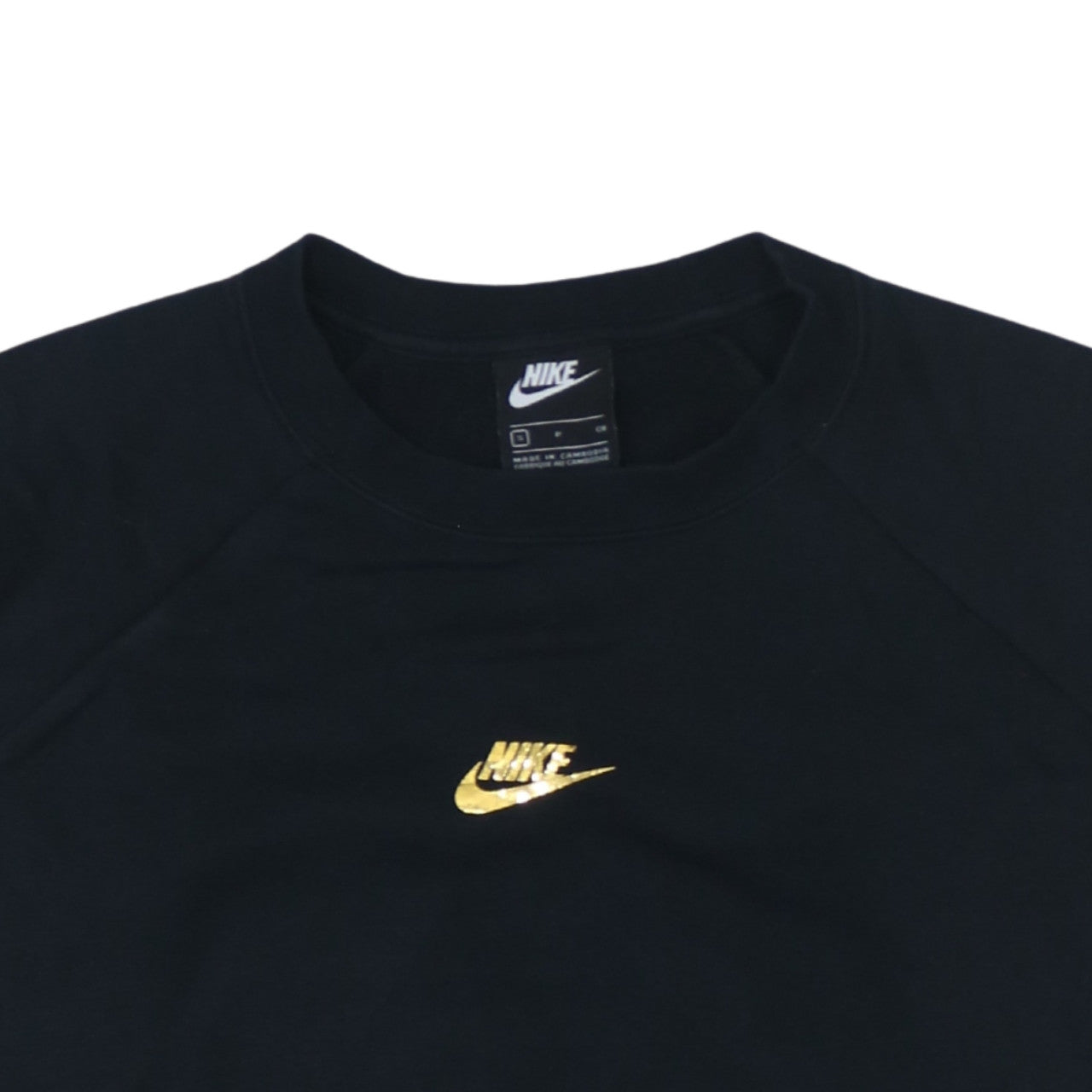 Nike Women Black Gold Logo Crew Neck Cotton Sweatshirt S