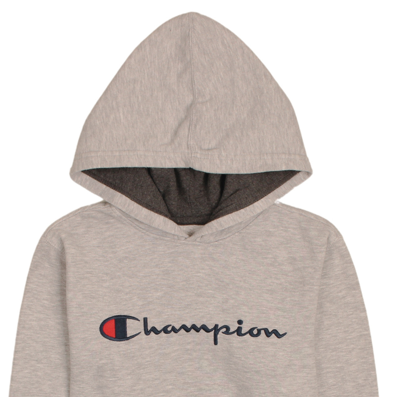 Champion Boys Beige Hooded Pullover Sweatshirt L Logo Fleece Casual