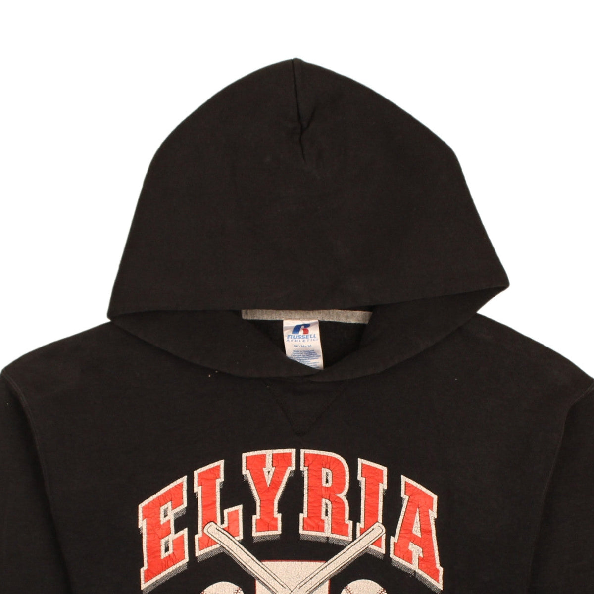 Russell Athletic Men’s Black Pullover Hoodie M Elyria Softball Graphic