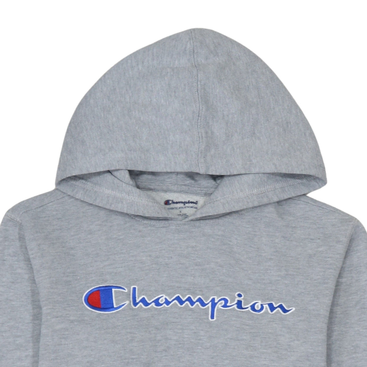 Champion Women Grey Pullover Hoodie L Logo Print Cotton Blend