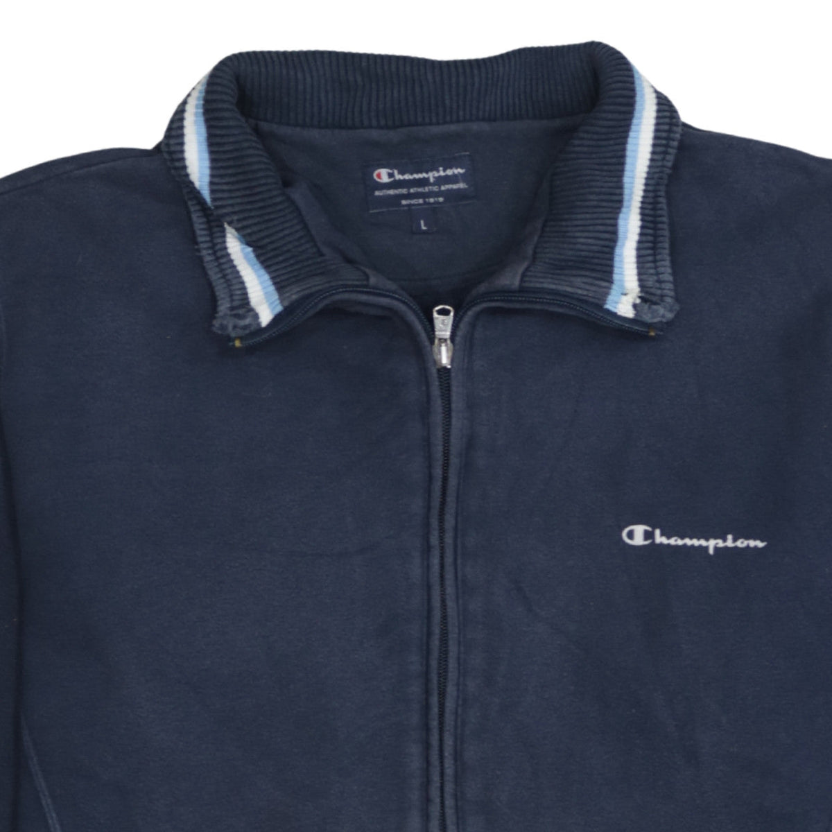 Champion Men’s Blue L Track Jacket Full Zip Fleece Sportswear