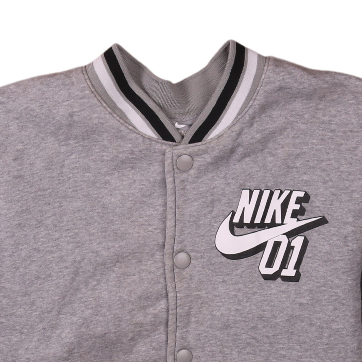 Nike Boys Grey Varsity Jacket Size 12-13 Years Snap Fastening Lined