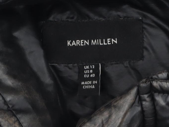 Karen Millen Women's Black Fur Trim Hooded Puffer Jacket Size 12