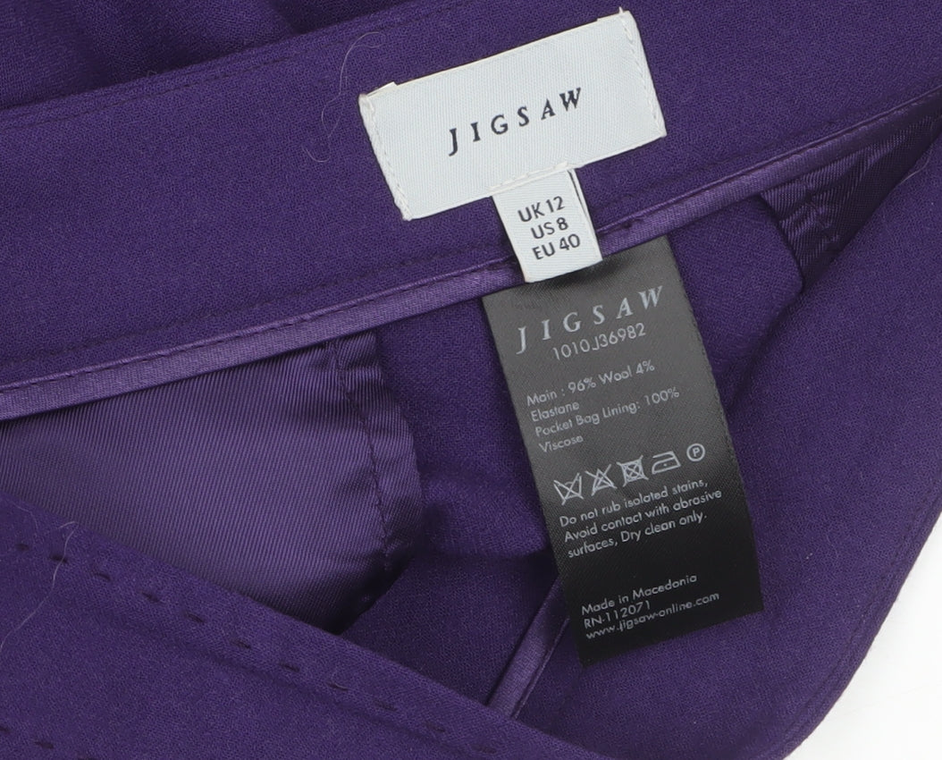 Jigsaw Women's Purple Wool Blend Tailored Tapered Trousers Size 12