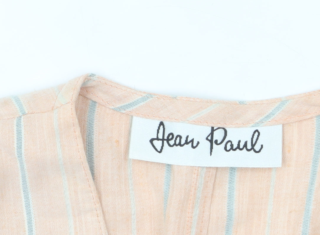 Jean Paul Women's Beige Striped Double-Breasted Blazer Size 12 Linen Blend