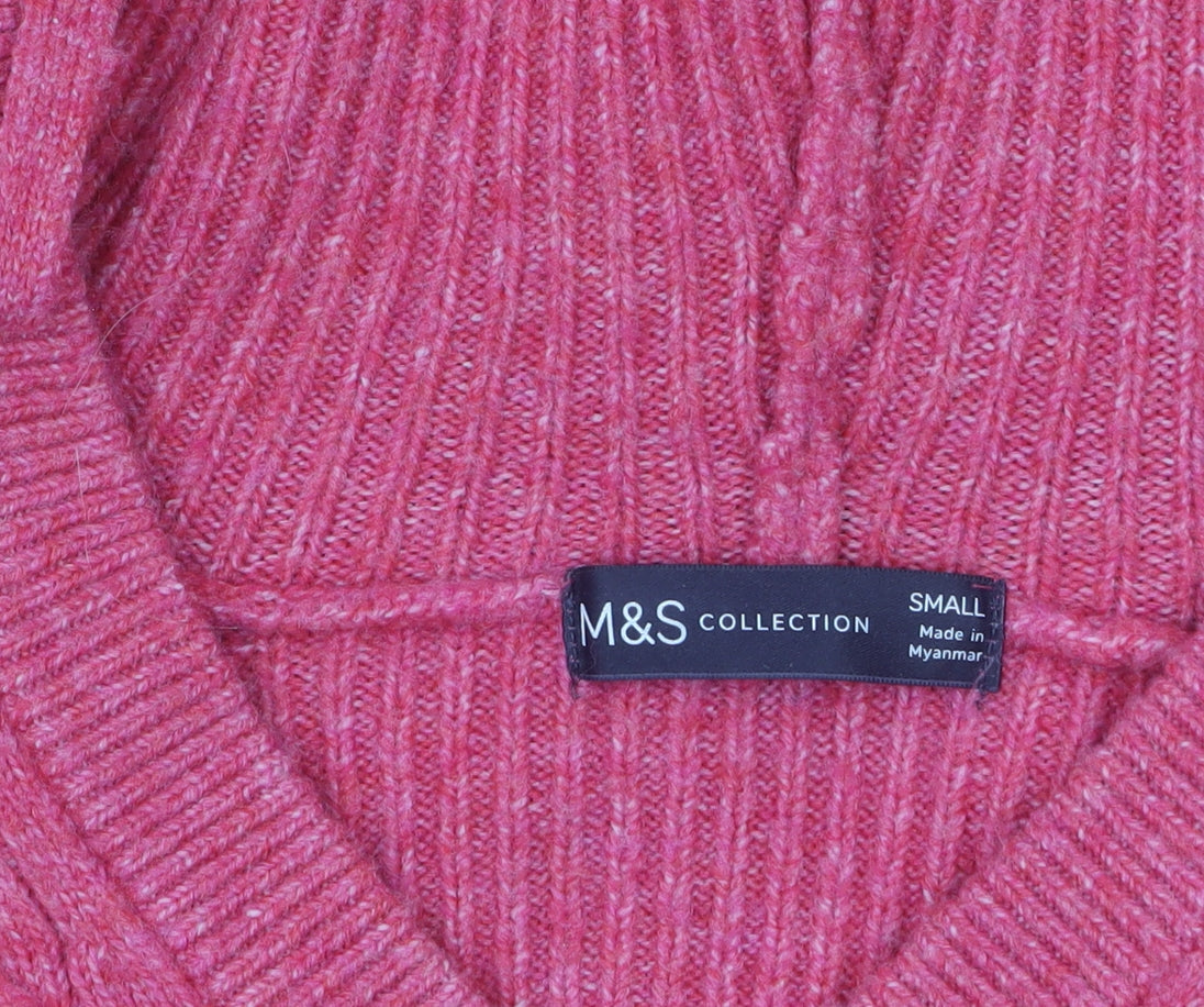 Marks & Spencer Women's Pink Hooded Cable-Knit Pullover Jumper Size S
