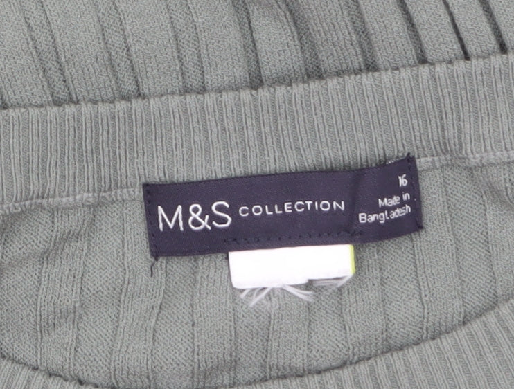 Marks and Spencer Women Green Size 16 Ribbed Knit Midi Bodycon Dress