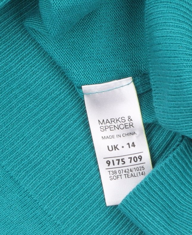 Marks and Spencer Women's Green Cowl Neck Knit Jumper UK 14