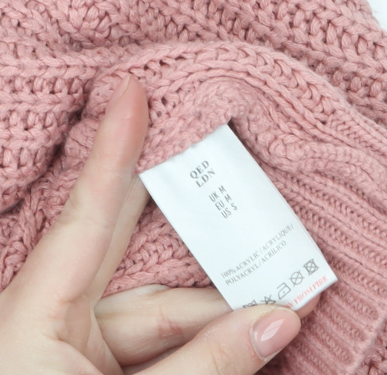 QED LDN Womens Pink Roll Neck Chunky Knit Jumper Size M