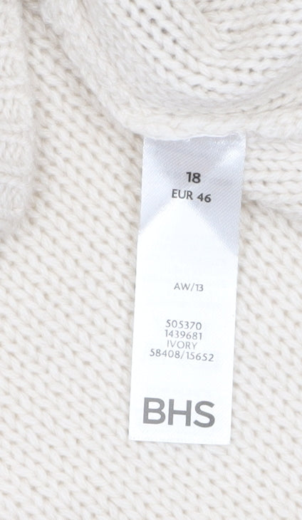 BHS Women Ivory Cable-Knit Acrylic Long Sleeve Jumper Size 18