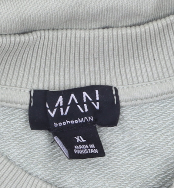boohooMAN Men's Green XL Pullover Sweatshirt Crew Neck Regular Fit