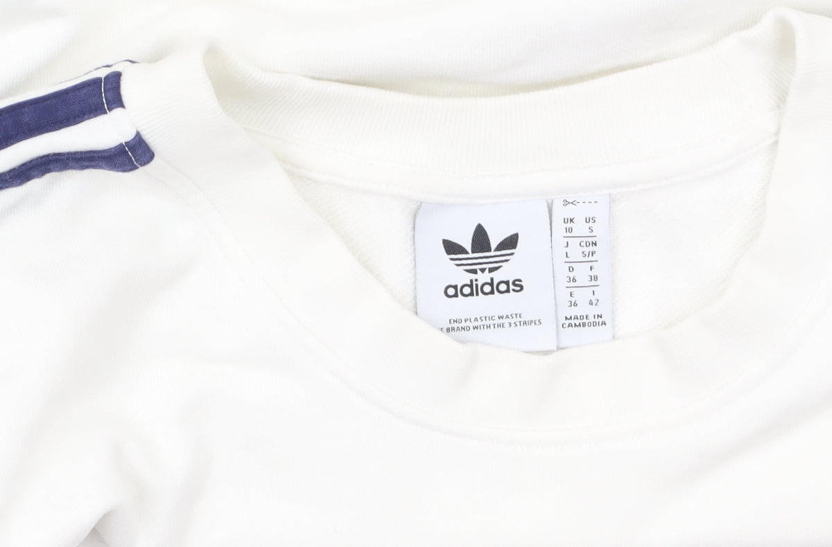 Adidas Originals Women White Sweatshirt Size 10 Logo Crew Neck Pullover