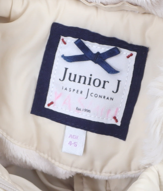 Junior J by Jasper Conran Girls Ivory Hooded Faux Fur Puffer Coat 4-5 Years