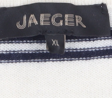 Jaeger Men’s Ivory Striped Wool Cashmere Crew Neck Jumper XL