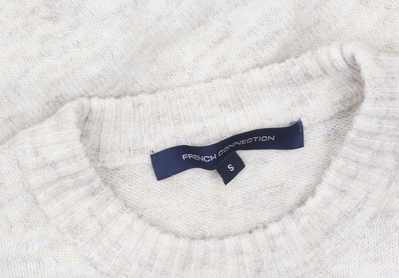 French Connection Women Beige Crew Neck Ruched Jumper Size S