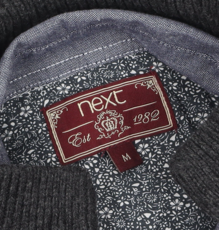 Next Men’s Grey Henley Jumper Medium Wool Blend High Neck