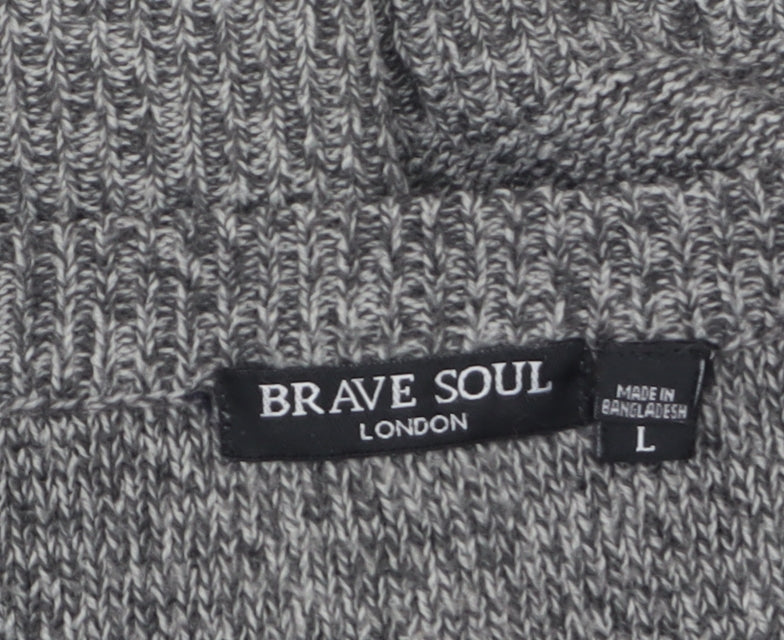 Brave Soul Women's Grey Knit Long Sleeve Pullover Jumper Size L