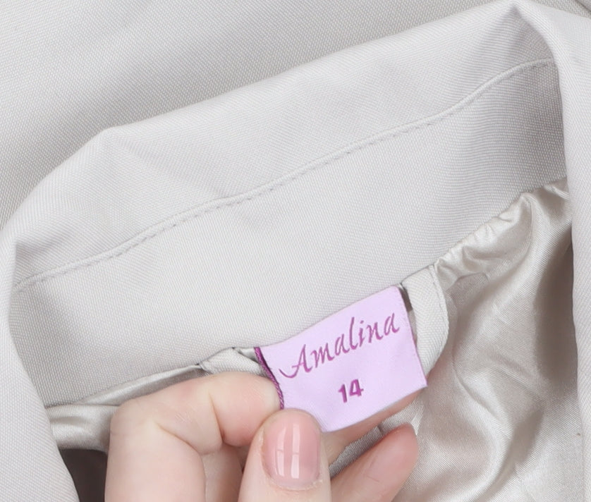 Amalina Women Beige Size 14 Basic Mid-Length Polyester Jacket