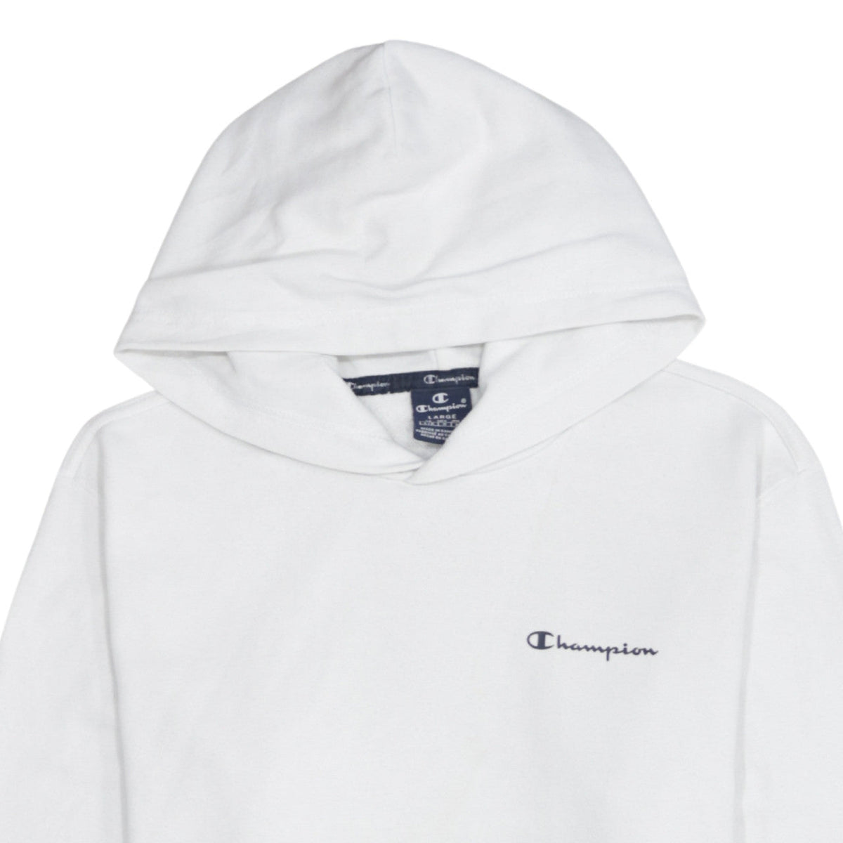 Champion Men's White Pullover Hoodie Size L Logo Fleece Sweatshirt