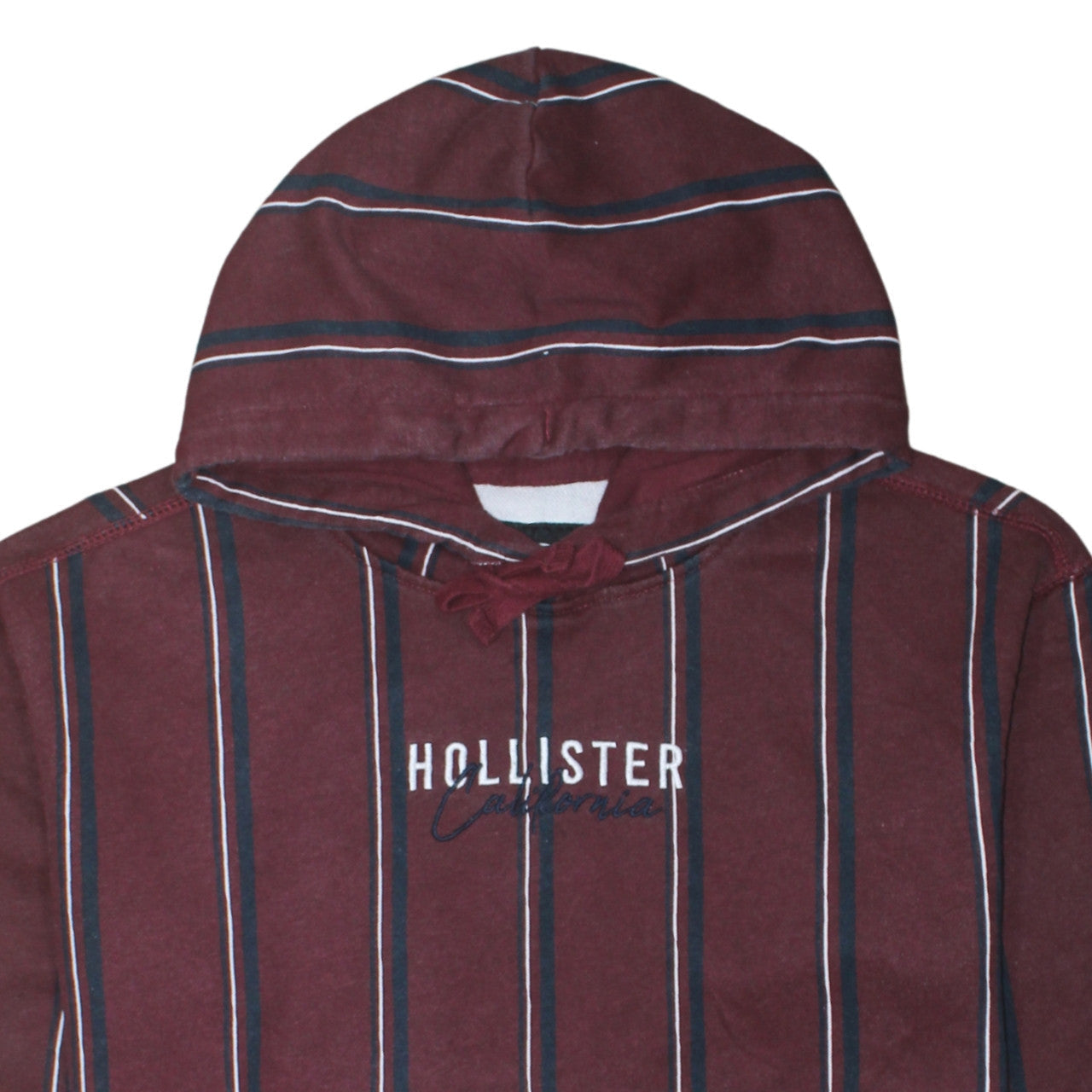 Hollister Men Burgundy Striped Pullover Hoodie Small Cotton Blend