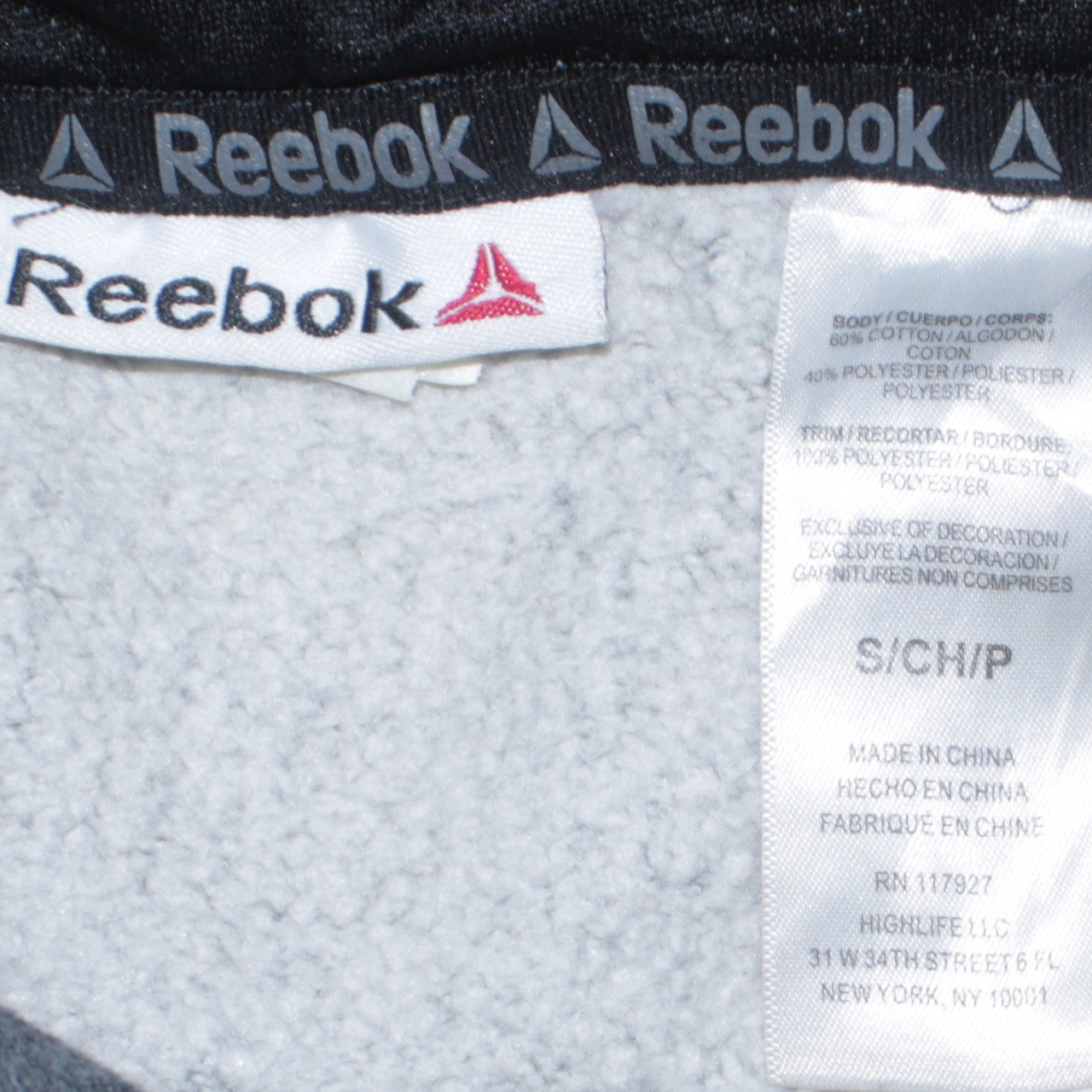 Reebok Men's Grey Pullover Hoodie Small Fleece Lined Logo Sweatshirt
