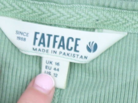 FatFace Women’s Green Long Sleeve Scoop Neck Cotton Top Size 16