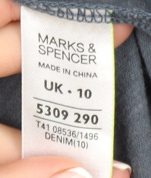 Marks & Spencer Women's Blue Long Sleeve Cotton T-Shirt UK 10