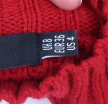 Missguided Women’s Red Cable-Knit Cropped Pullover Jumper Size 8