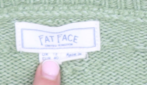 Fat Face Women’s Green Boat Neck Button Pullover Jumper Size 12