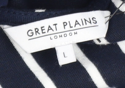 Great Plains Women's Blue Striped Short Sleeve Tie Back Top Size L