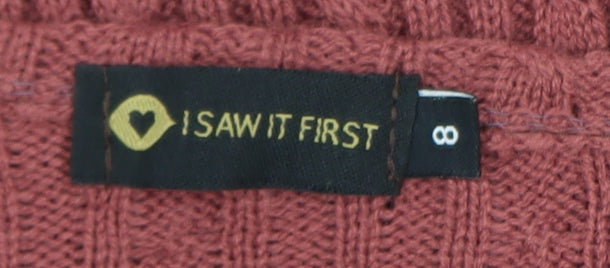 I Saw It First Womens Pink V-Neck Cable-Knit Jumper Size 8