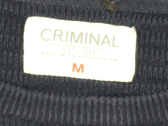 Criminal Men’s Blue Cotton Crew Neck Jumper Size M