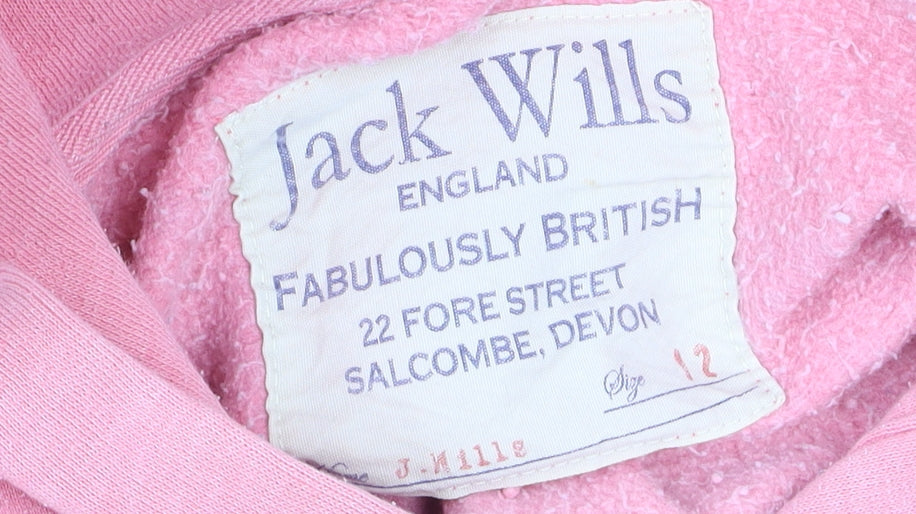 Jack Wills Womens Pink Hoodie Size 12 Pullover Graphic Print Sweatshirt