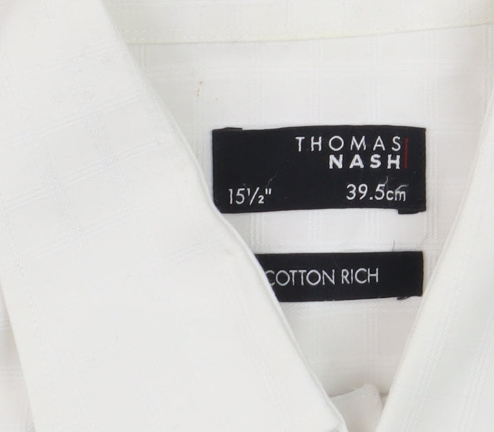 Thomas Nash Men's White Short Sleeve Cotton Blend Button-Up Shirt 15.5in