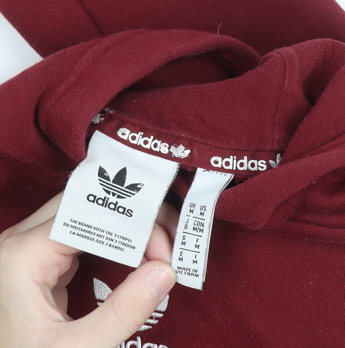 Adidas Men Red Pullover Hoodie M Logo Fleece Sportswear