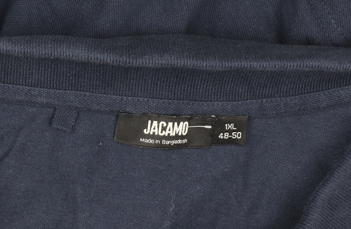 Jacamo Men's Blue Long Sleeve Polo Shirt Big 1X Regular Fit