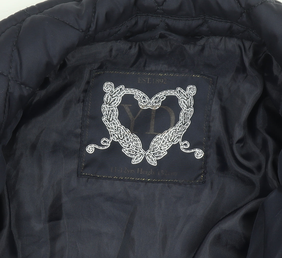 YD Girls Blue Quilted Jacket 11-12 Years Padded Mid-Length Coat