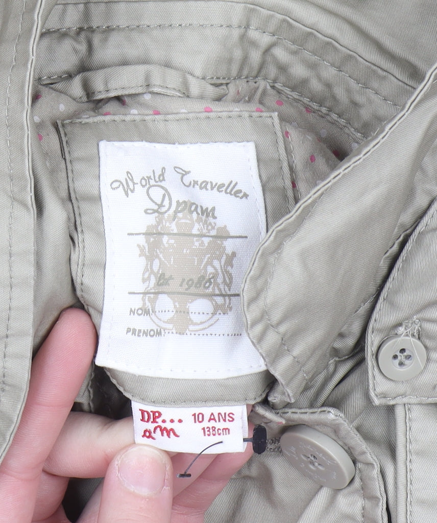 DPAM Girls Beige Hooded Trench Coat 10 Years Double-Breasted Waterproof