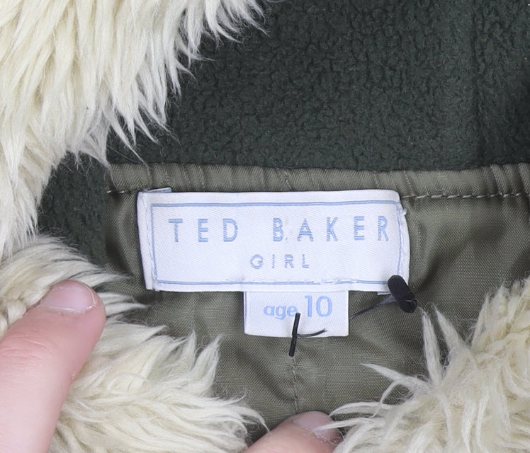 Ted Baker Girls Green Hooded Fur Trim Bomber Jacket Age 10 Winter Coat