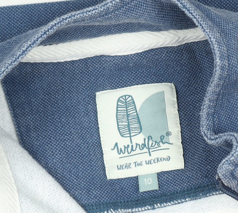 Weird Fish Women Blue Striped 1/4 Zip Pullover Sweatshirt Size 10