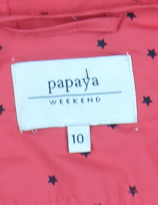 Papaya Weekend Womens Red Polka Dot Hooded Anorak Jacket Size 10
