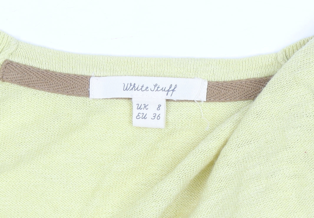White Stuff Women Yellow Cotton Linen Long Sleeve Cardigan UK 8